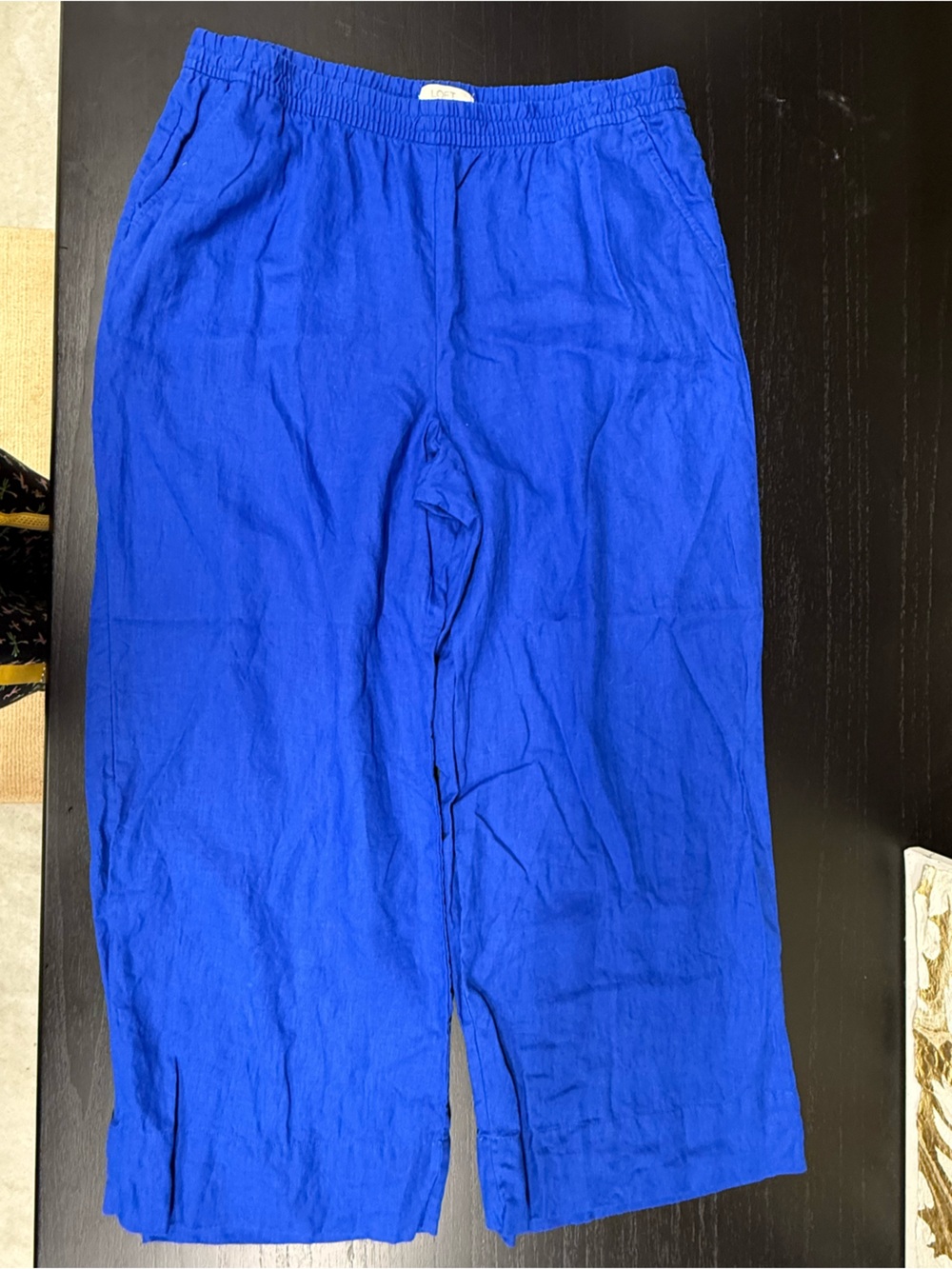 LOFT Electric Blue Elastic Waist Linen Pants